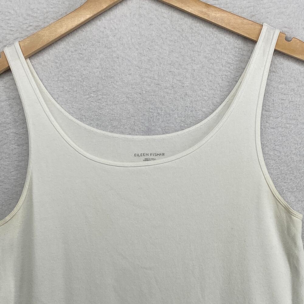 EILEEN FISHER Tank Top L Organic Cotton Ribbed Jersey Cami Slim Scoop Neck White - Picture 4 of 11